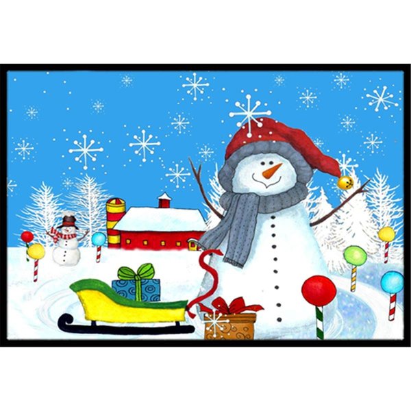Carolines Treasures Snow Happens In The Meadow Snowman Indoor and Outdoor Mat- 18 x 27 in. PJC1083MAT